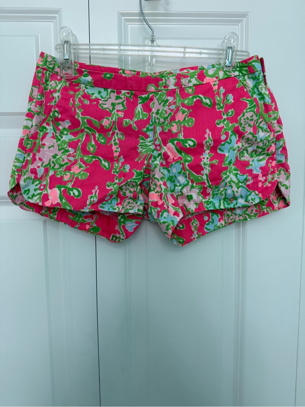 Lilly Pulitzer Coral Pink and Kelly Green Printed Shorts